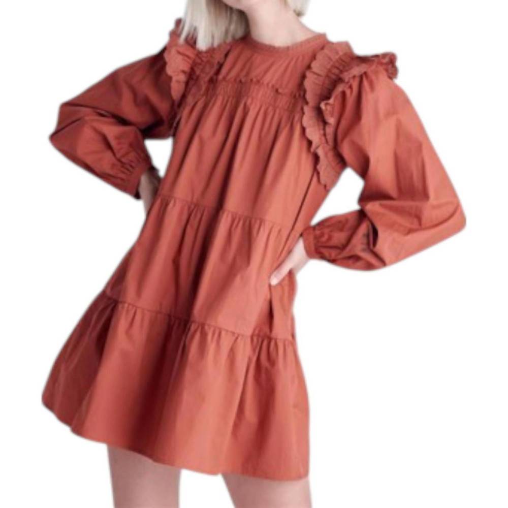 NEW MOODIE ruffle mini dress in teracotta
